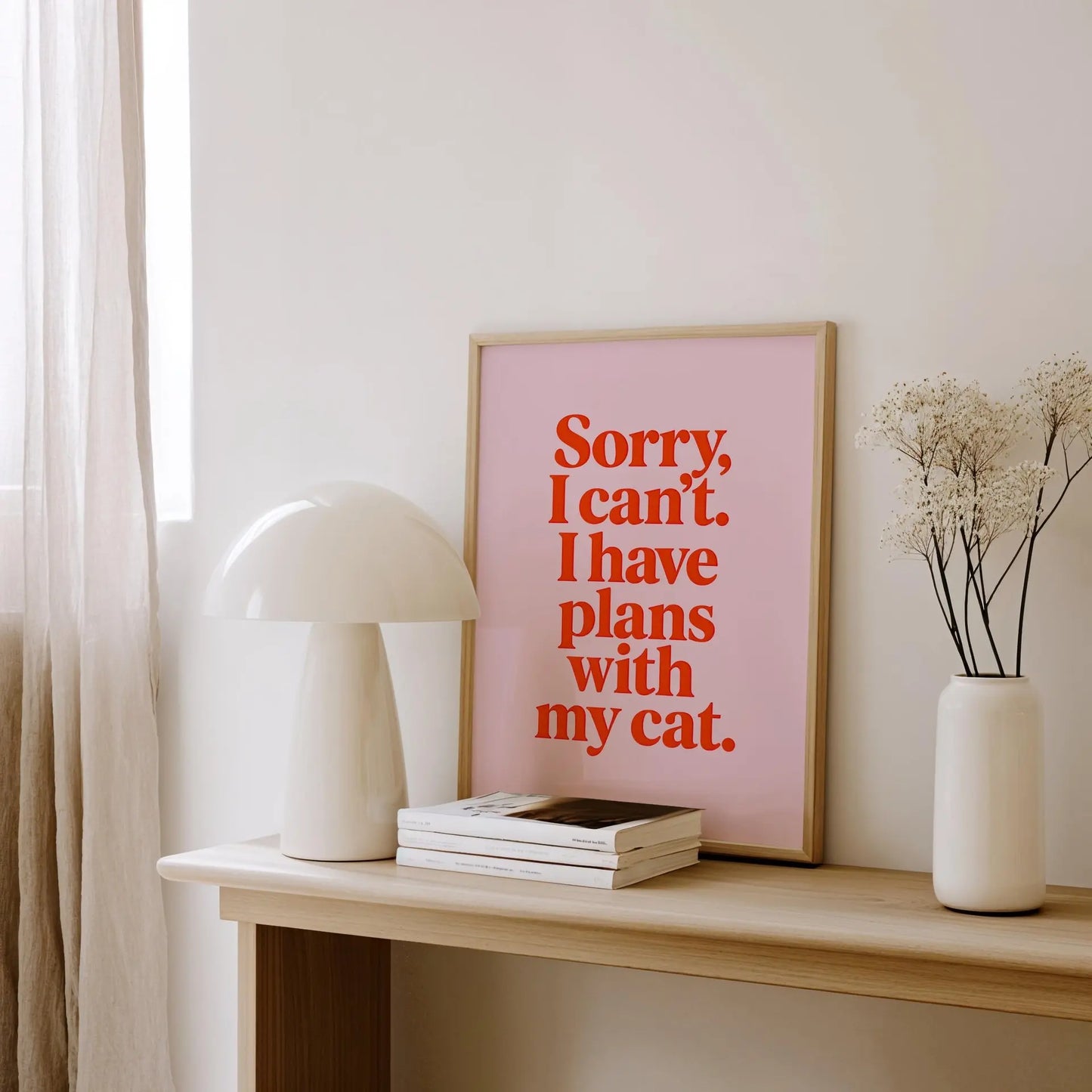 Plans with My Cat Print (pink) | Cat wall art by Nine Lives Tribe