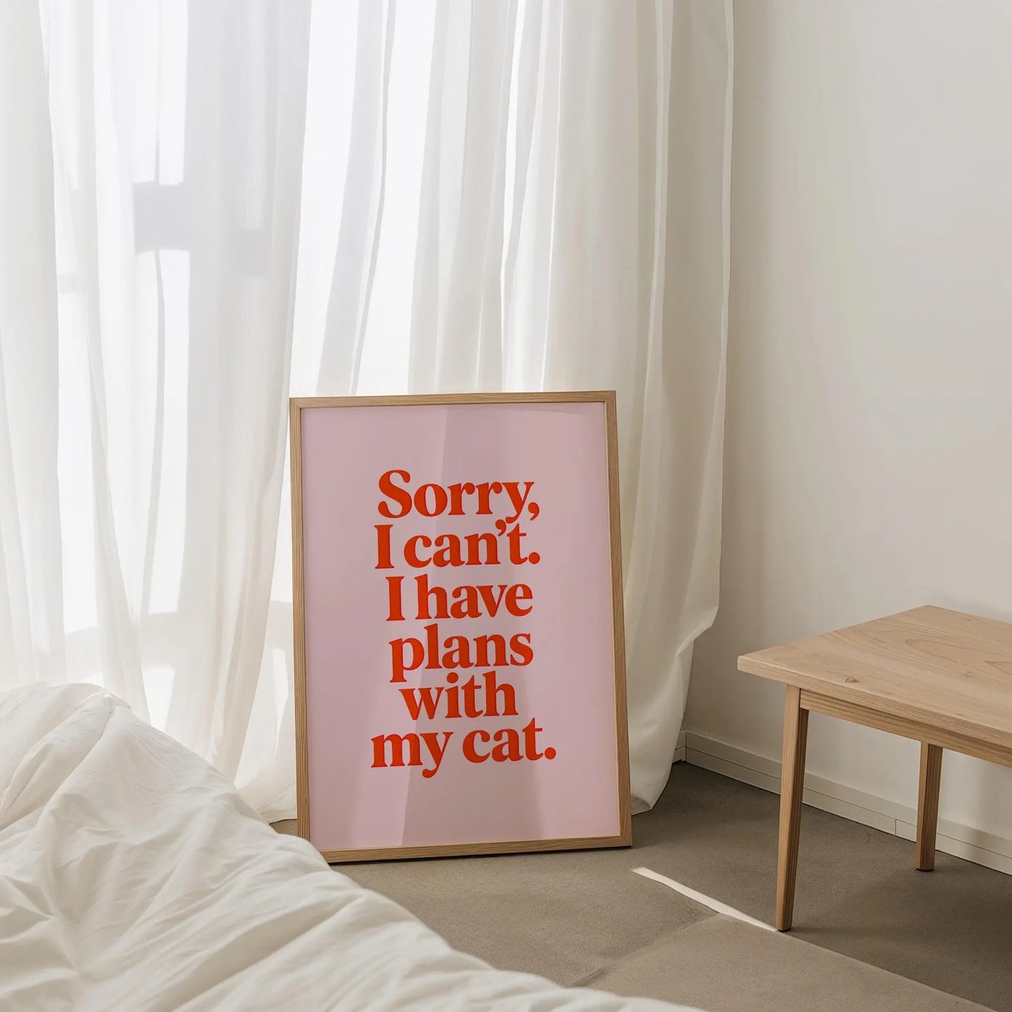 Plans with My Cat Print (pink) | Cat wall art by Nine Lives Tribe