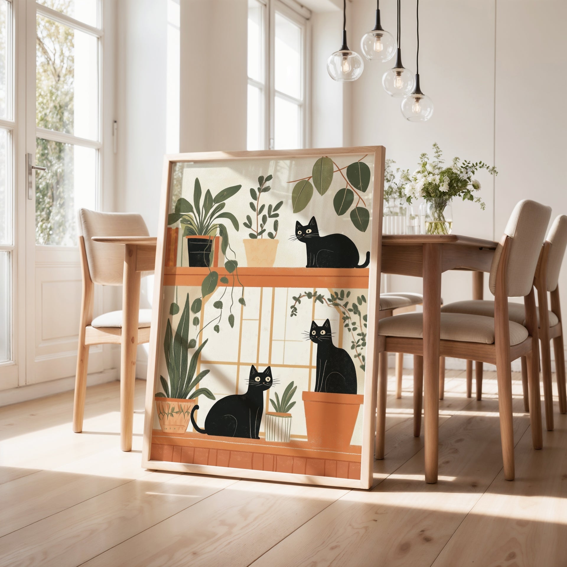 Botanical Black Cats Print | Cat wall art by Nine Lives Tribe