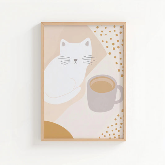 Abstract Cat & Coffee Print | Cat wall art by Nine Lives Tribe