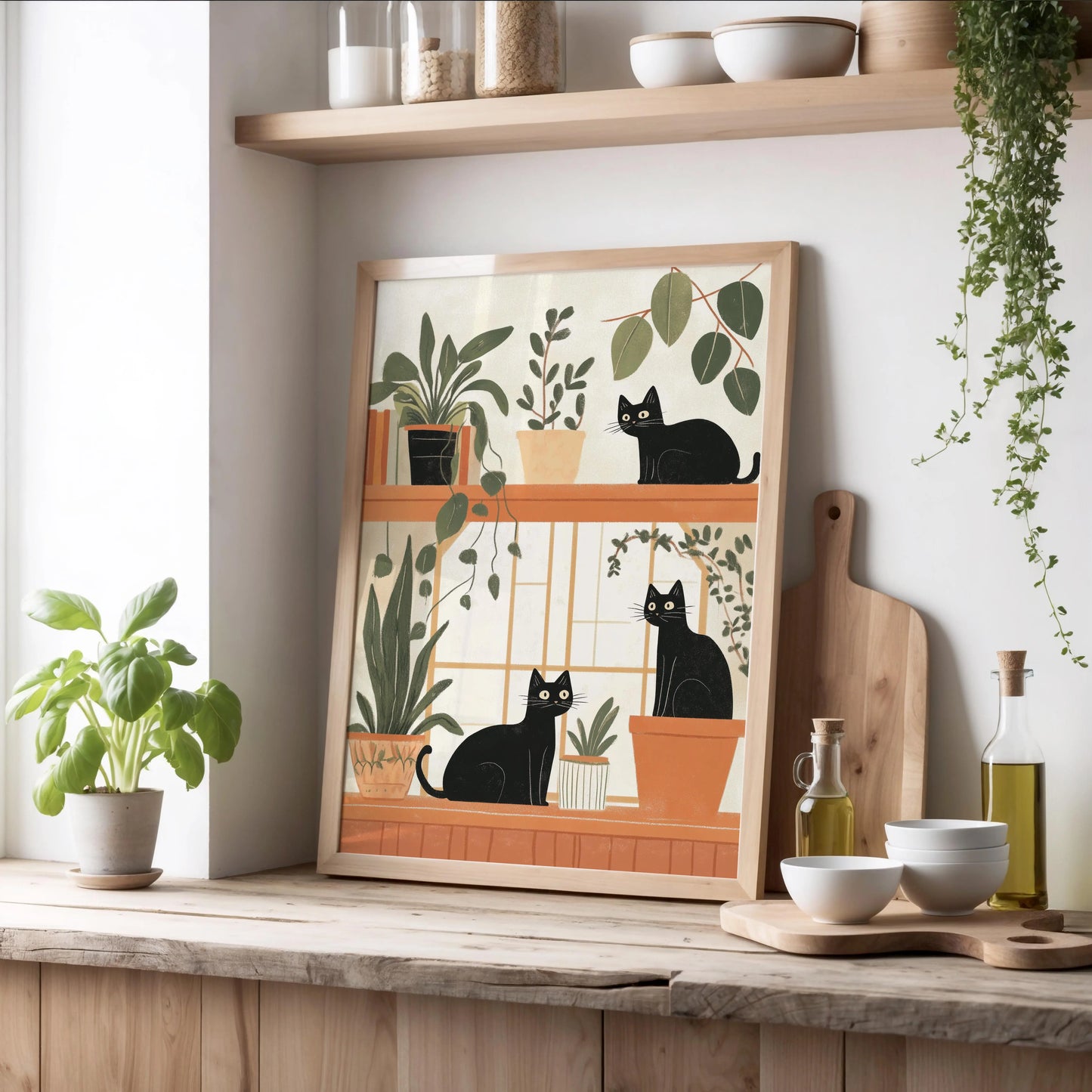 Botanical Black Cats Print | Cat wall art by Nine Lives Tribe