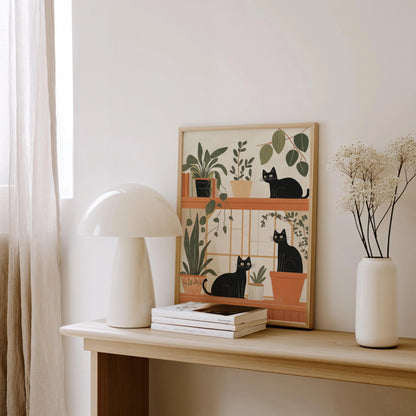 Botanical Black Cats Print | Cat wall art by Nine Lives Tribe