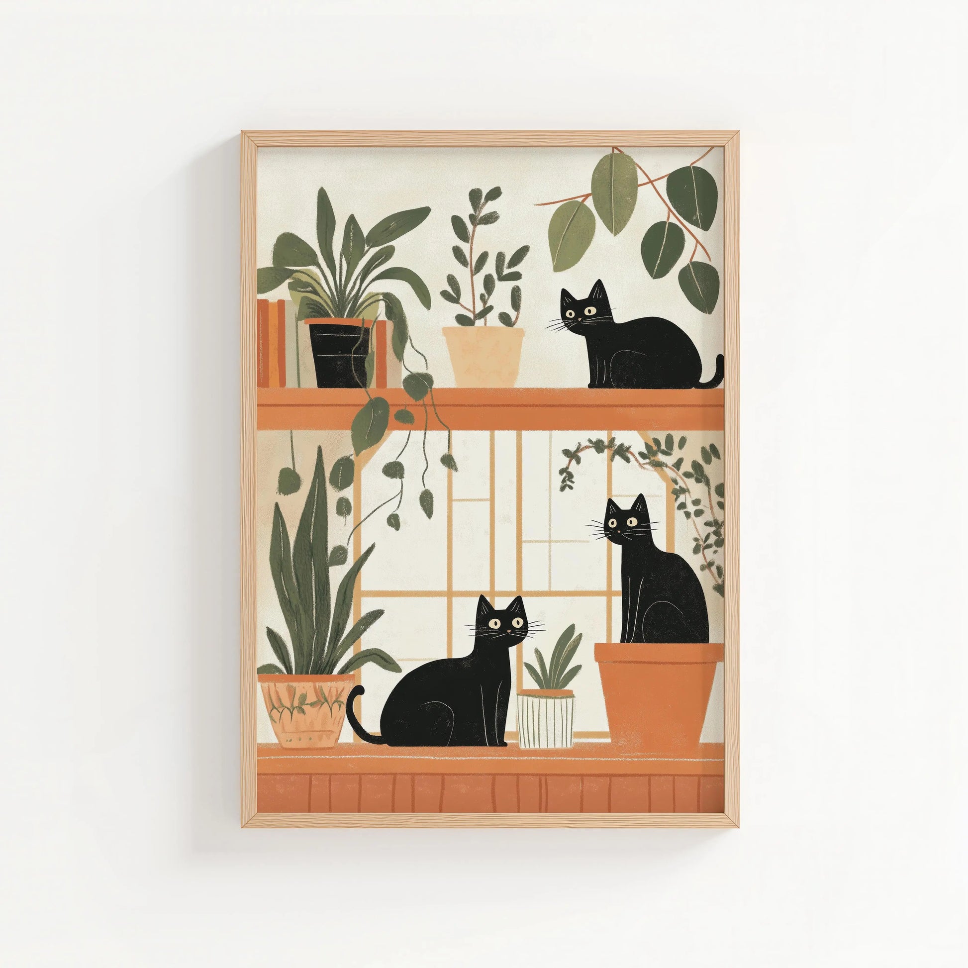 Botanical Black Cats Print | Cat wall art by Nine Lives Tribe