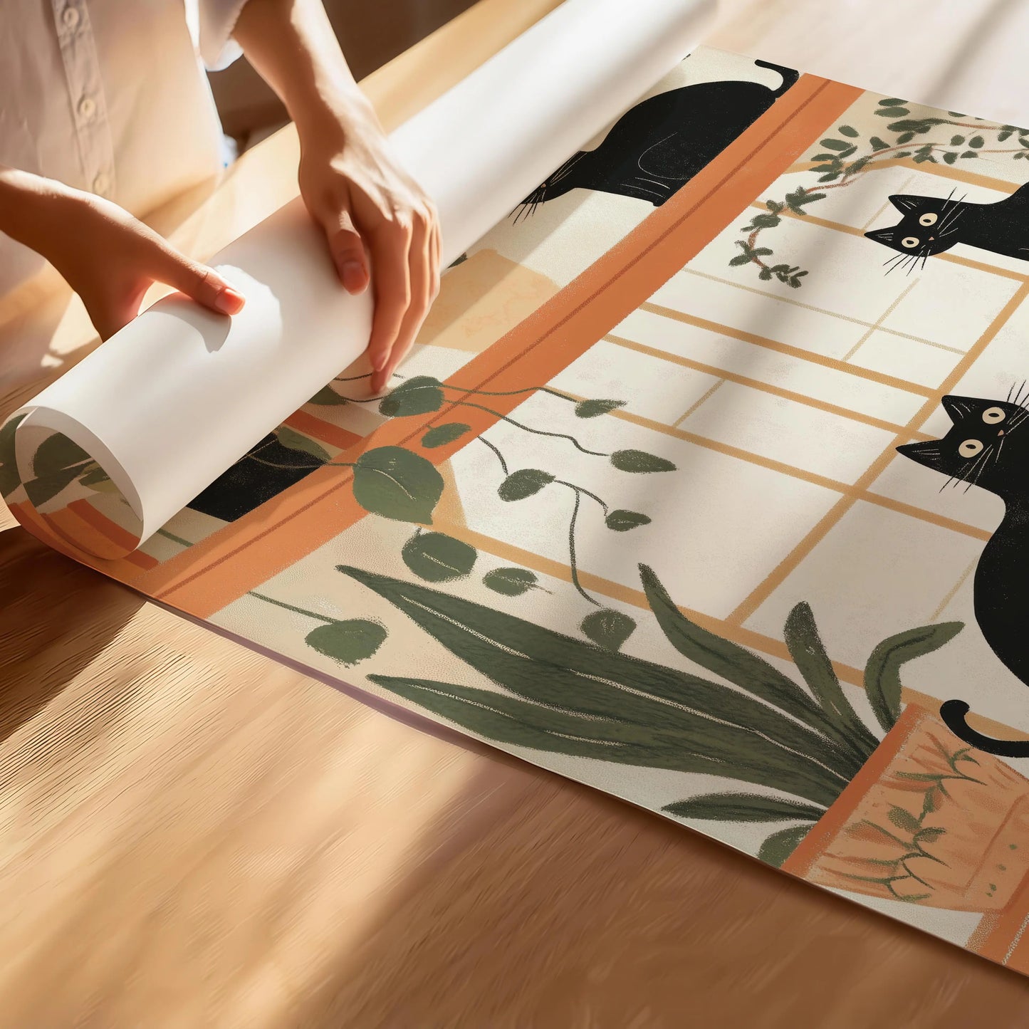 Botanical Black Cats Print | Cat wall art by Nine Lives Tribe