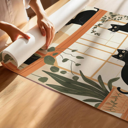 Botanical Black Cats Print | Cat wall art by Nine Lives Tribe