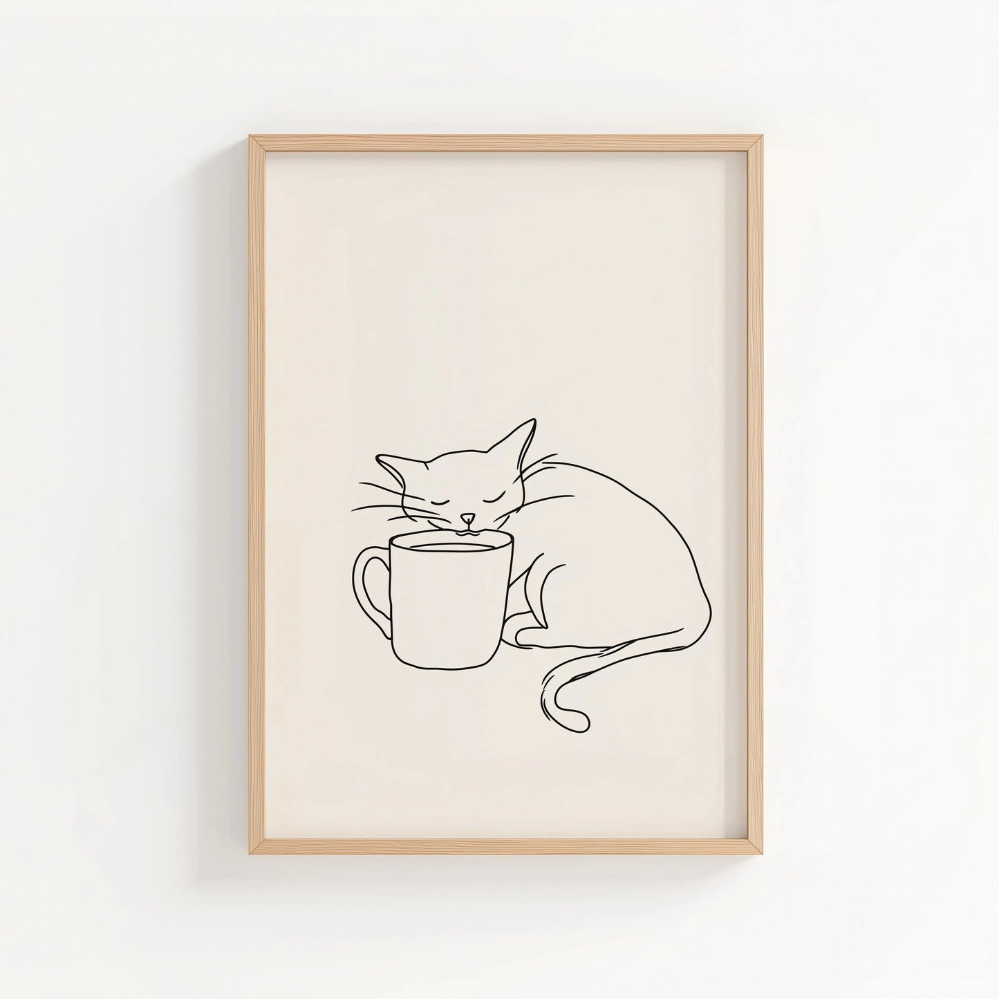 Cat & Coffee Line Art Print | Cat wall art by Nine Lives Tribe