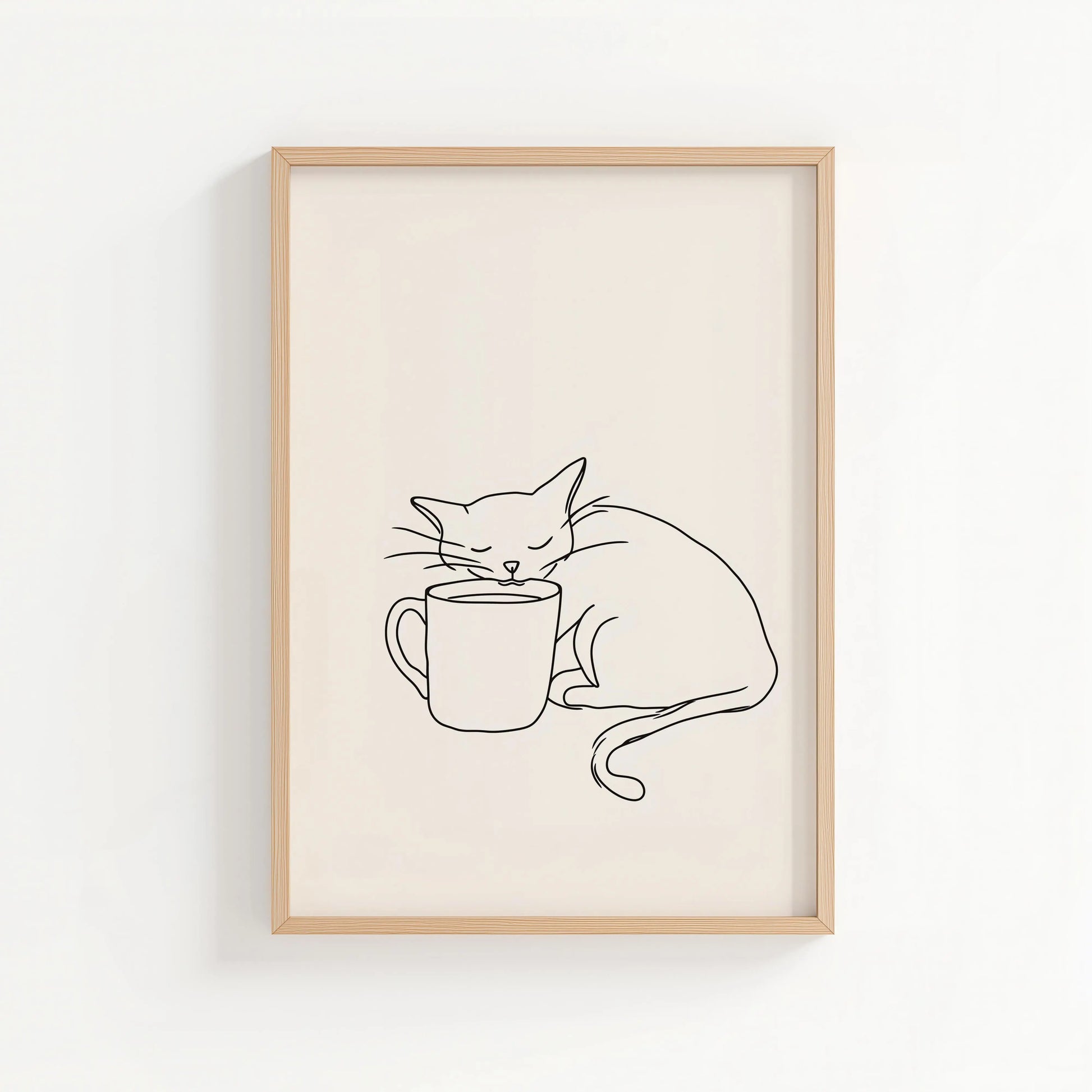 Cat & Coffee Line Art Print | Cat wall art by Nine Lives Tribe
