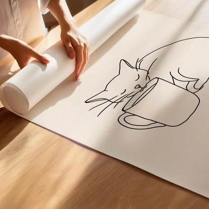 Cat & Coffee Line Art Print | Cat wall art by Nine Lives Tribe