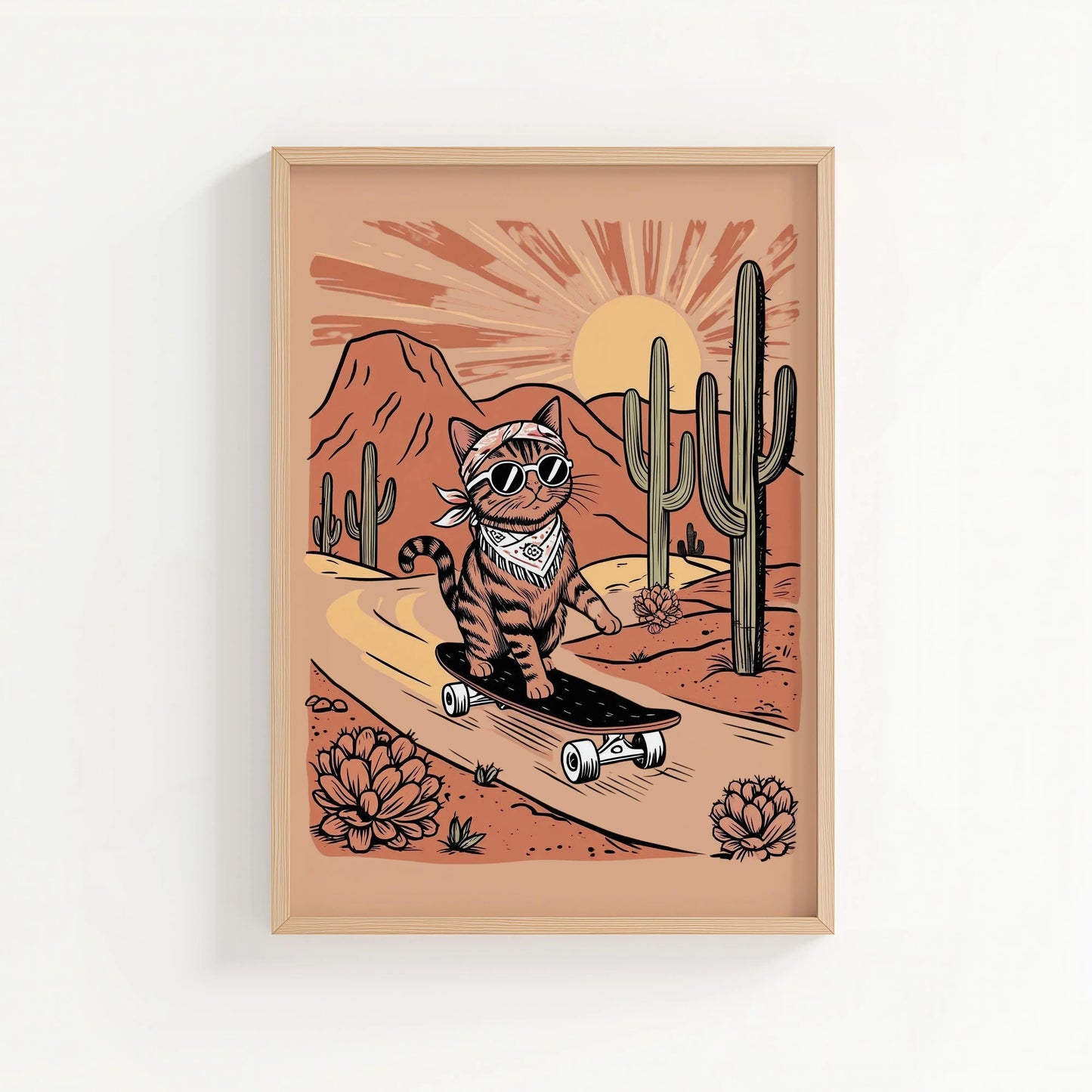 Desert Rider – Ginger Skate Cat Print | Cat wall art by Nine Lives Tribe