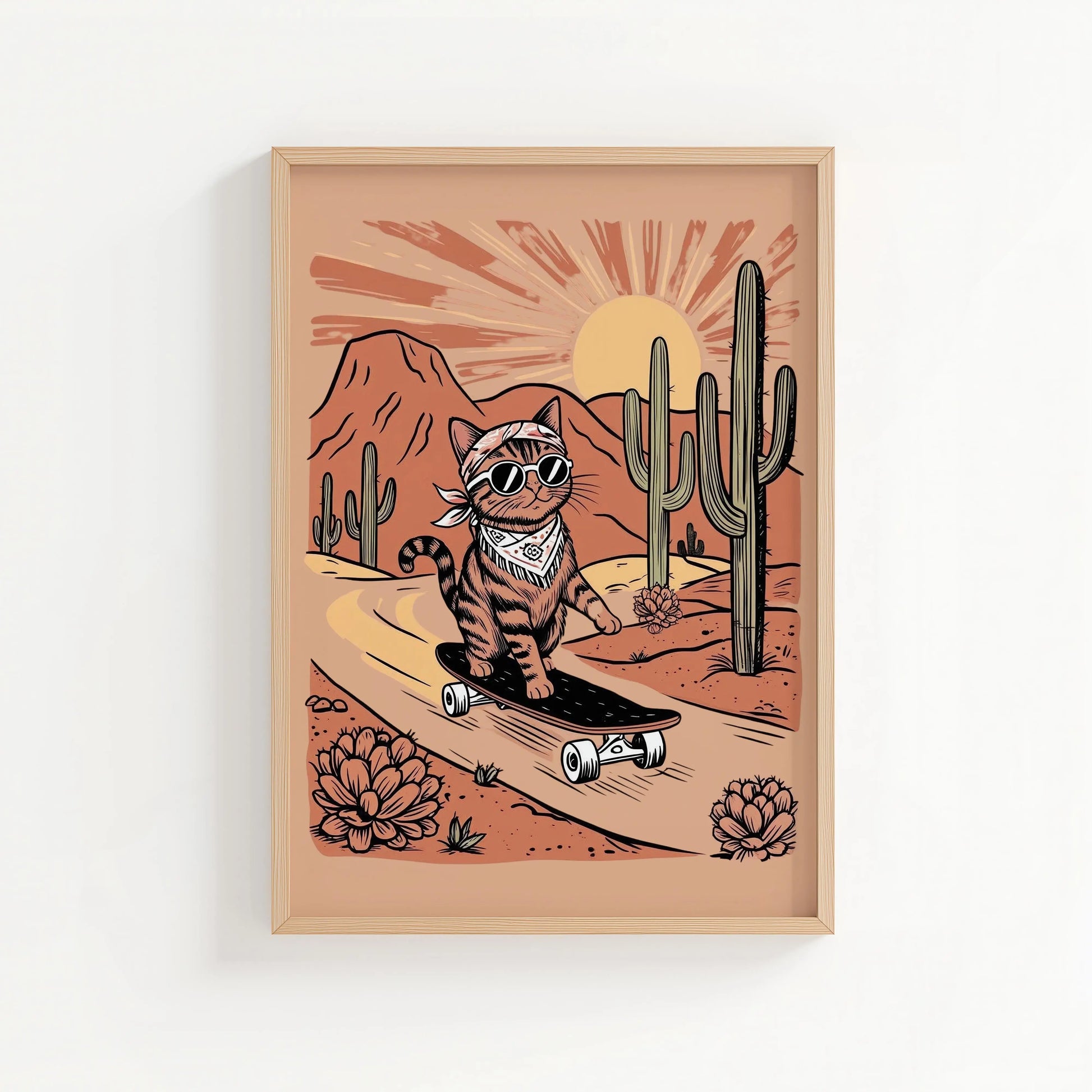 Desert Rider – Ginger Skate Cat Print | Cat wall art by Nine Lives Tribe