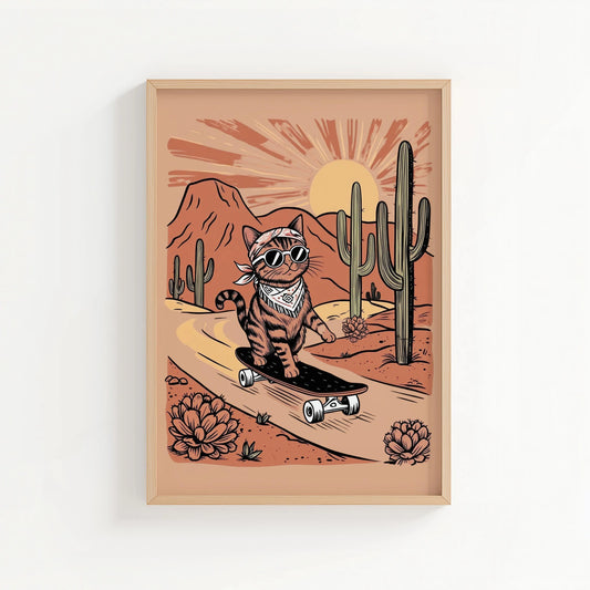 Desert Rider – Ginger Skate Cat Print | Cat wall art by Nine Lives Tribe