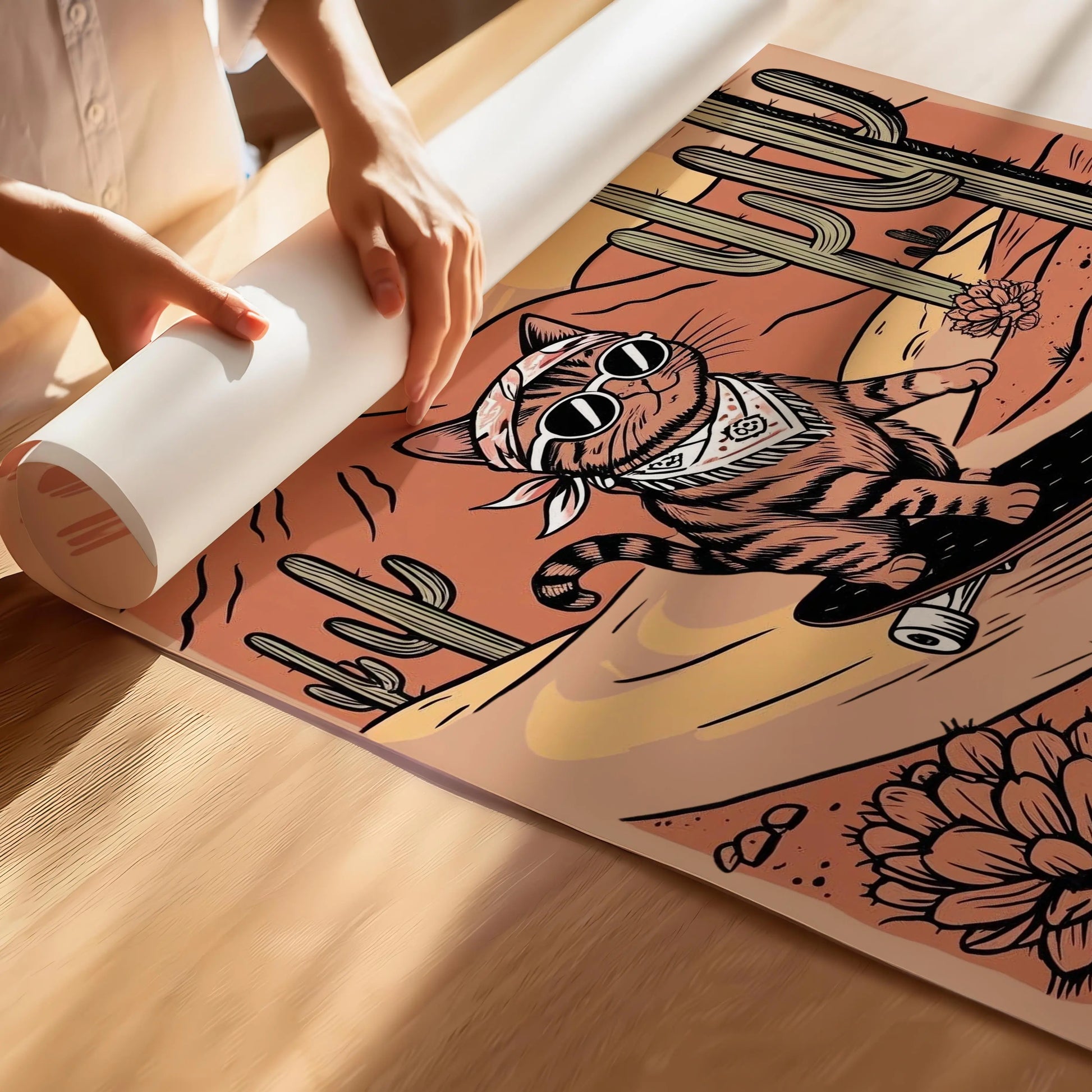 Desert Rider – Ginger Skate Cat Print | Cat wall art by Nine Lives Tribe
