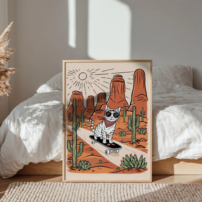 Desert Skating Cat Print - Nine Lives Tribe