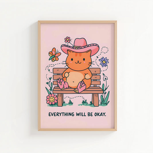'Everything Will Be Okay' Print | Cat wall art by Nine Lives Tribe