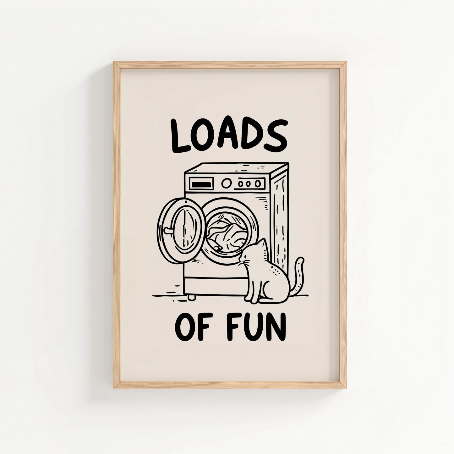 Loads of Fun – Classic Black & White Cat Laundry Print | Cat wall art by Nine Lives Tribe
