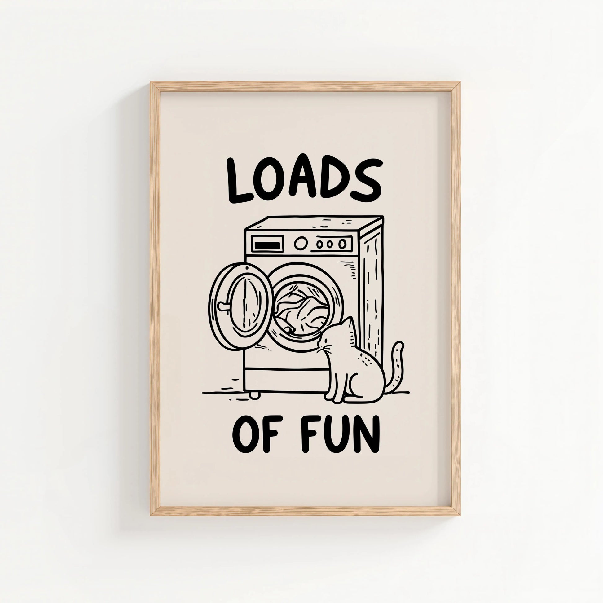 Loads of Fun – Classic Black & White Cat Laundry Print | Cat wall art by Nine Lives Tribe