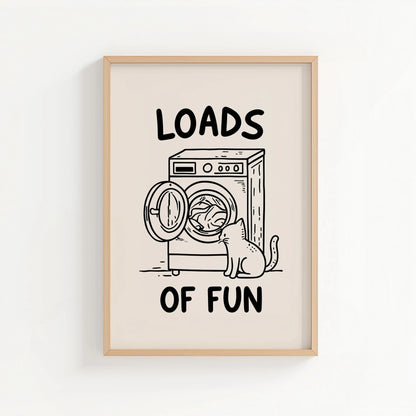 Loads of Fun – Classic Black & White Cat Laundry Print | Cat wall art by Nine Lives Tribe