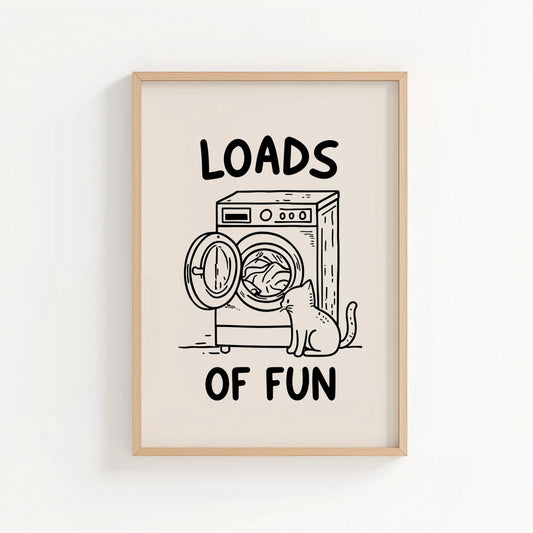 Loads of Fun – Classic Black & White Cat Laundry Print | Cat wall art by Nine Lives Tribe