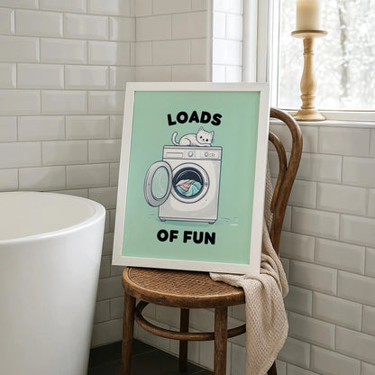 Loads of Fun – Mint Green Cat Laundry Print | Cat wall art by Nine Lives Tribe