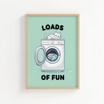 Loads of Fun – Mint Green Cat Laundry Print | Cat wall art by Nine Lives Tribe