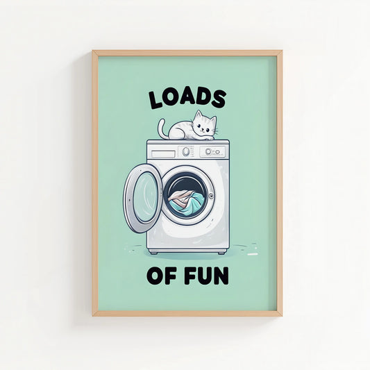 Loads of Fun – Mint Green Cat Laundry Print | Cat wall art by Nine Lives Tribe