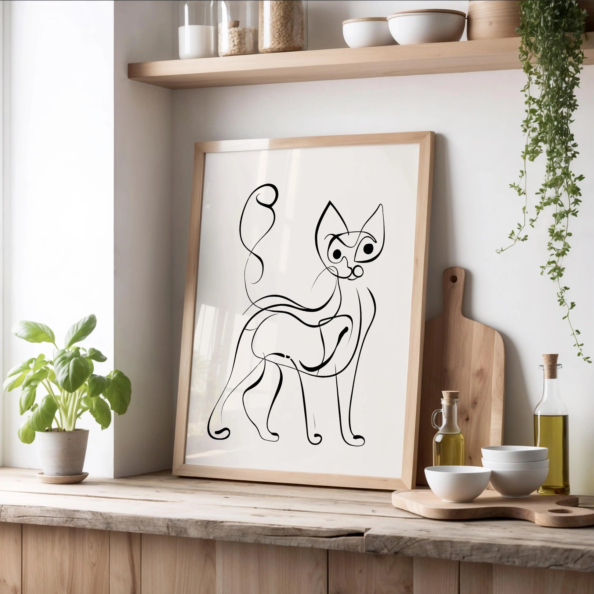 Minimalist Line Art Cat Print | Cat wall art by Nine Lives Tribe