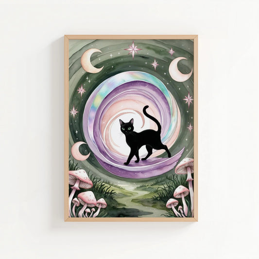 Mystic Moon Cat Print | Cat wall art by Nine Lives Tribe