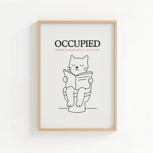 'Occupied' Bathroom Print | Cat wall art by Nine Lives Tribe