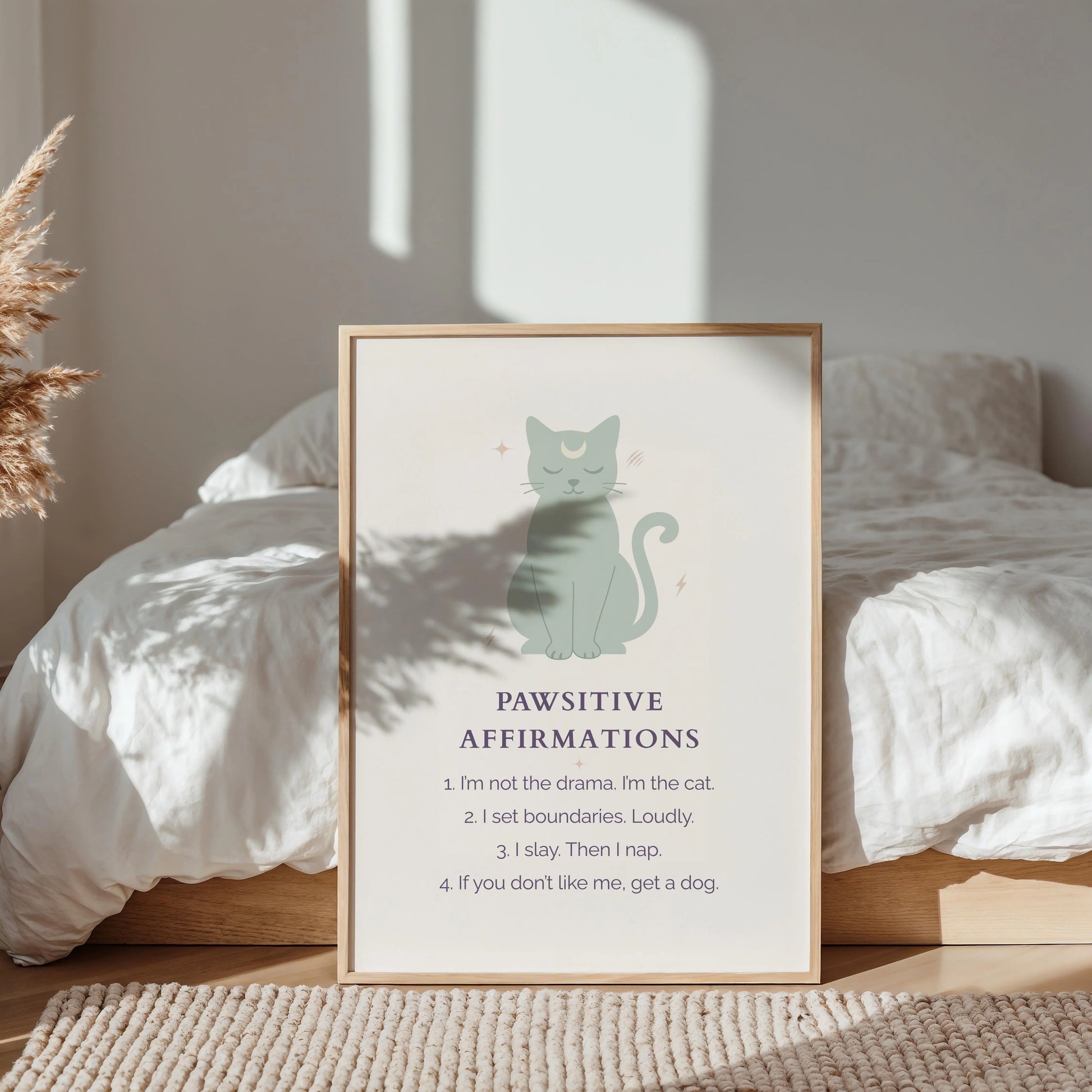Pawsitive Affirmations Cat Print – Bold & Boundaried | Cat wall art by Nine Lives Tribe