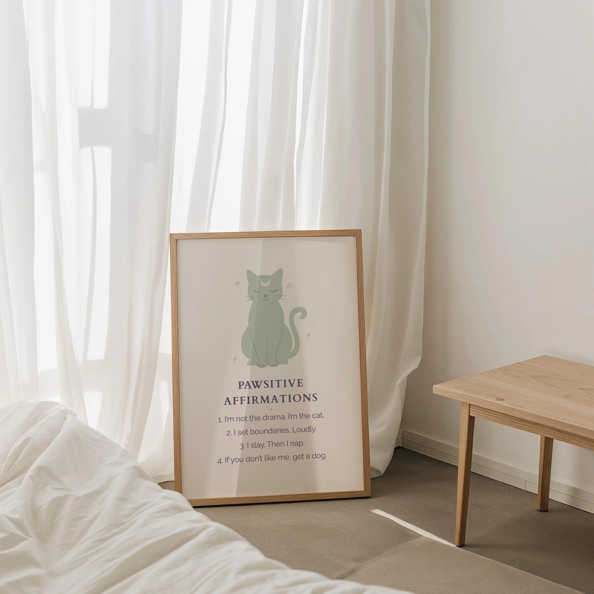 Pawsitive Affirmations Cat Print – Bold & Boundaried | Cat wall art by Nine Lives Tribe