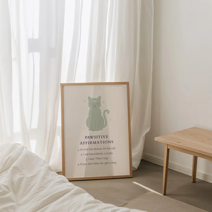 Pawsitive Affirmations Cat Print – Bold & Boundaried | Cat wall art by Nine Lives Tribe