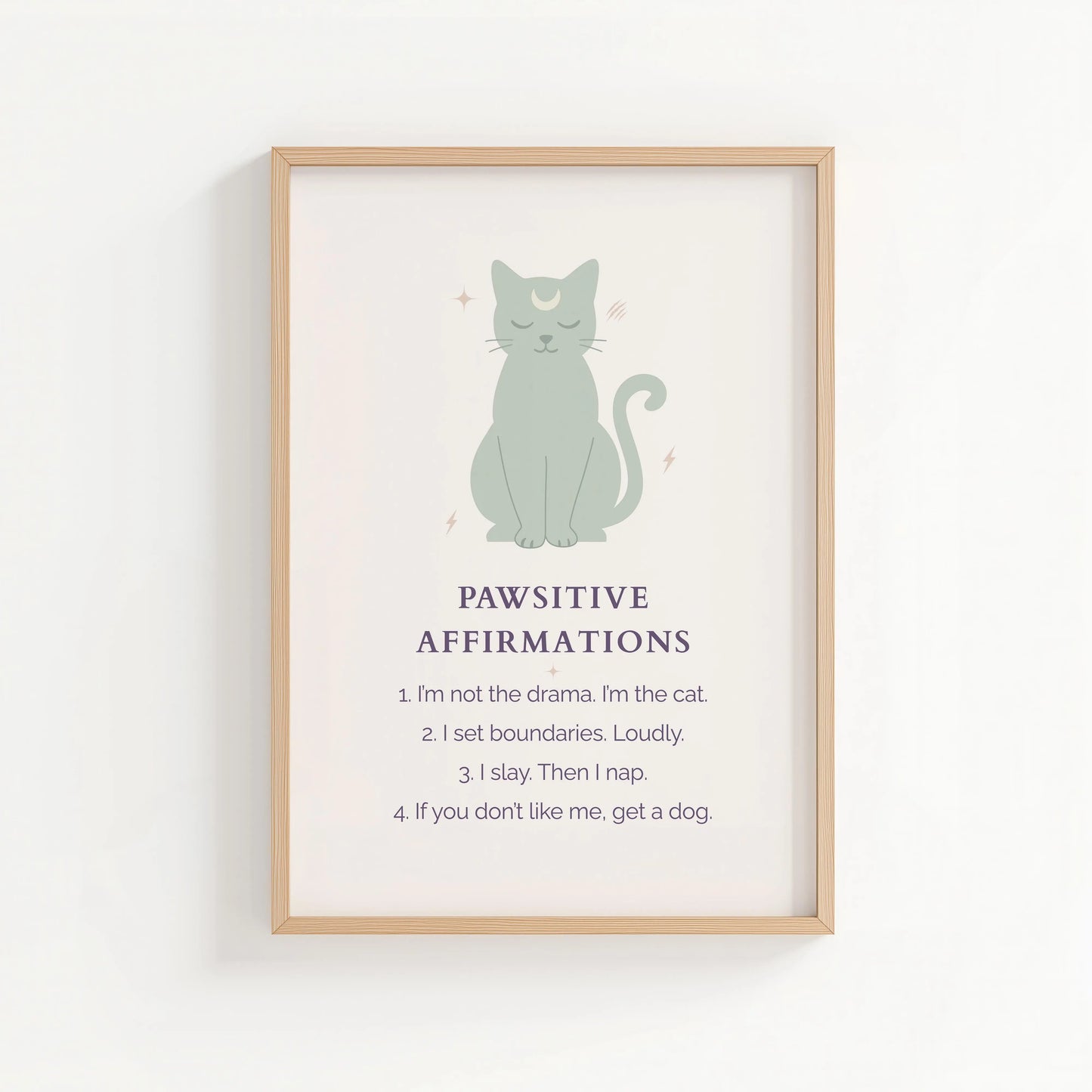 Pawsitive Affirmations Cat Print – Bold & Boundaried | Cat wall art by Nine Lives Tribe