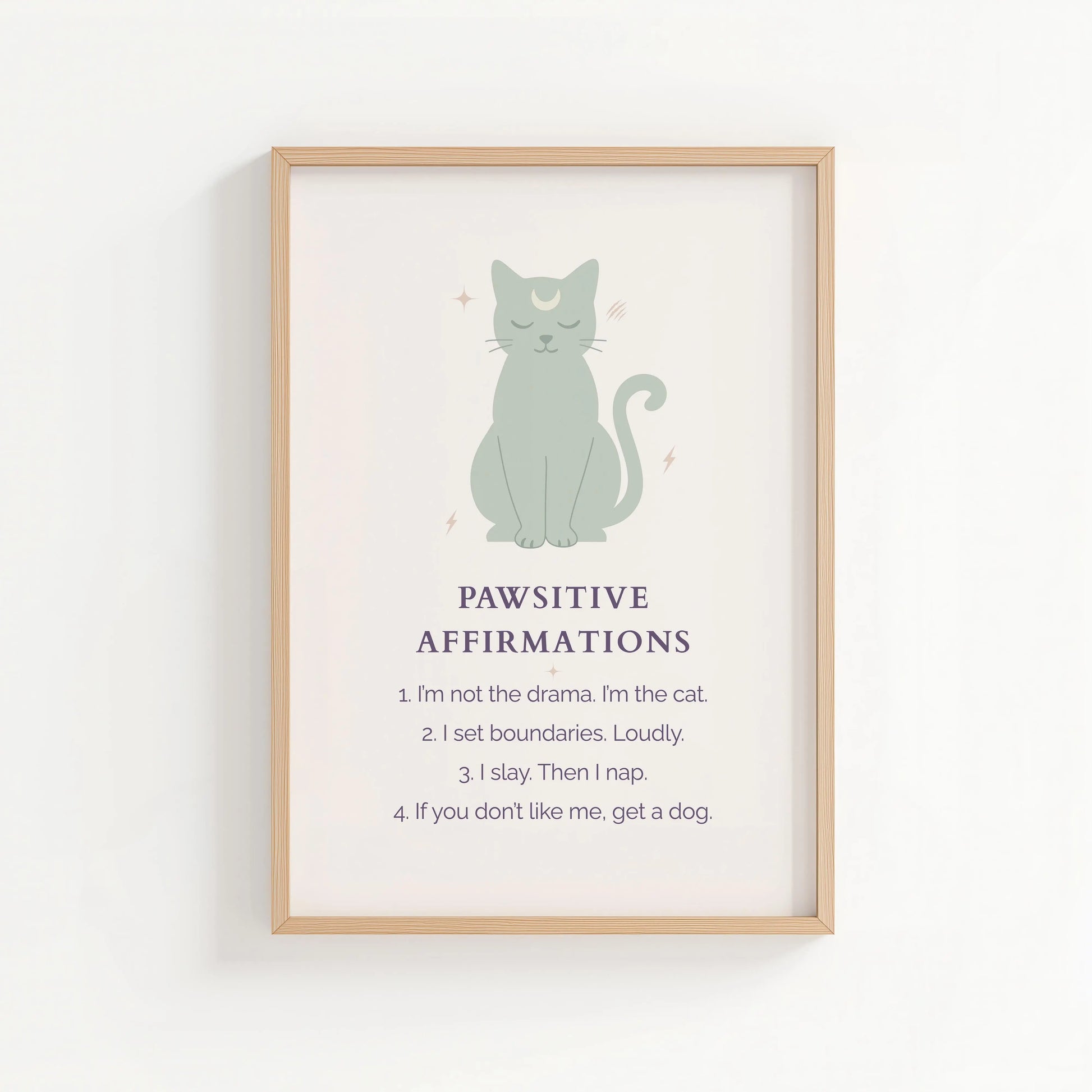 Pawsitive Affirmations Cat Print – Bold & Boundaried | Cat wall art by Nine Lives Tribe