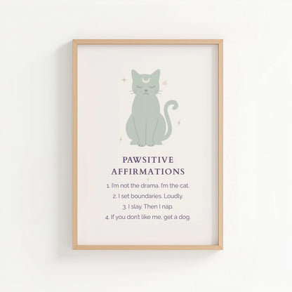 Pawsitive Affirmations Cat Print – Bold & Boundaried | Cat wall art by Nine Lives Tribe