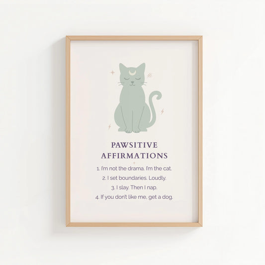 Pawsitive Affirmations Cat Print – Bold & Boundaried | Cat wall art by Nine Lives Tribe