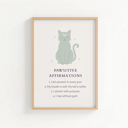 Pawsitive Affirmations Cat Print – Mindful & Calm | Cat wall art by Nine Lives Tribe