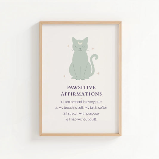 Pawsitive Affirmations Cat Print – Mindful & Calm | Cat wall art by Nine Lives Tribe