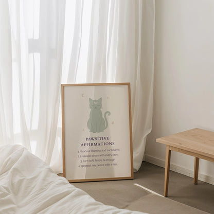 Pawsitive Affirmations Cat Print – Peaceful & Fierce | Cat wall art by Nine Lives Tribe