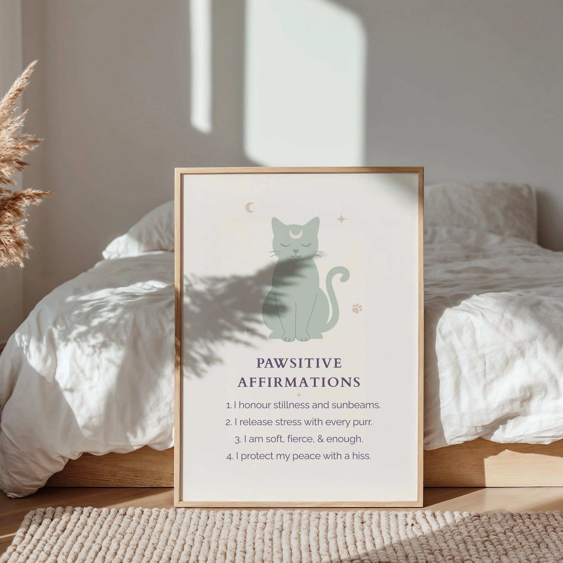 Pawsitive Affirmations Cat Print – Peaceful & Fierce | Cat wall art by Nine Lives Tribe