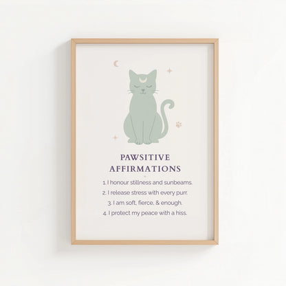 Pawsitive Affirmations Cat Print – Peaceful & Fierce | Cat wall art by Nine Lives Tribe