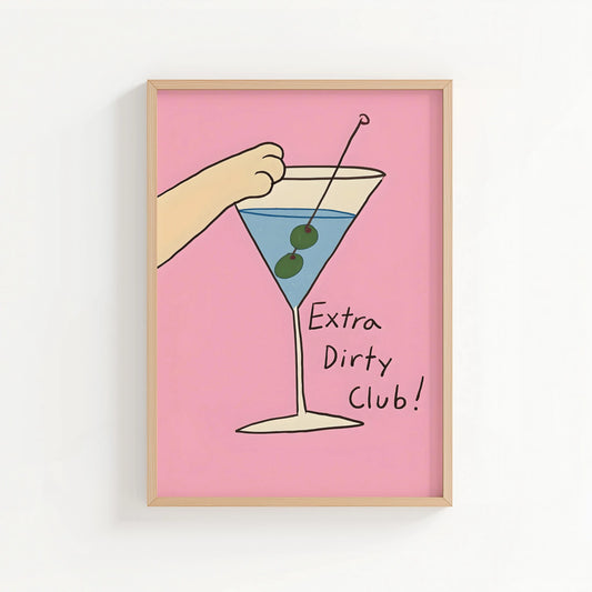 Pink Extra Dirty Club Print | Cat wall art by Nine Lives Tribe