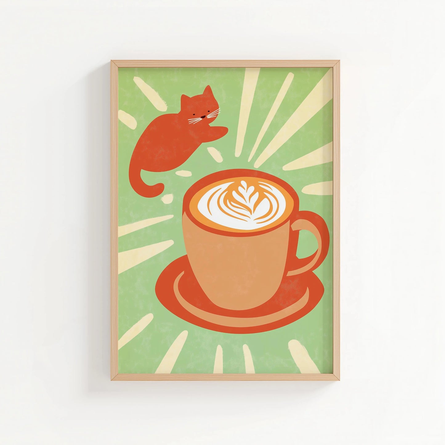 Retro Cat & Coffee Print | Cat wall art by Nine Lives Tribe