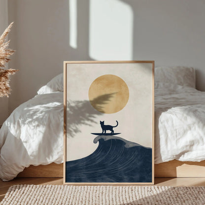 Surf’s Up Cat Art Print | Cat wall art by Nine Lives Tribe