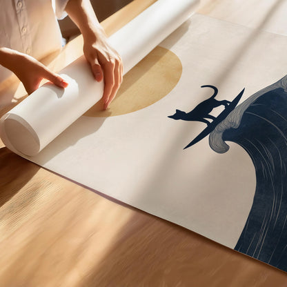 Surf’s Up Cat Art Print | Cat wall art by Nine Lives Tribe