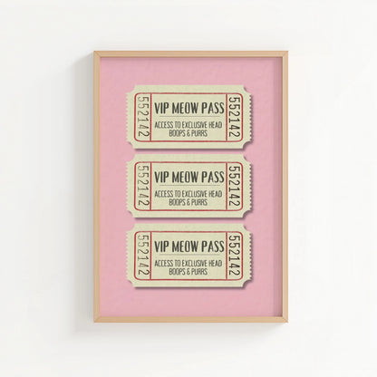 'VIP Meow Pass' Print | Cat wall art by Nine Lives Tribe