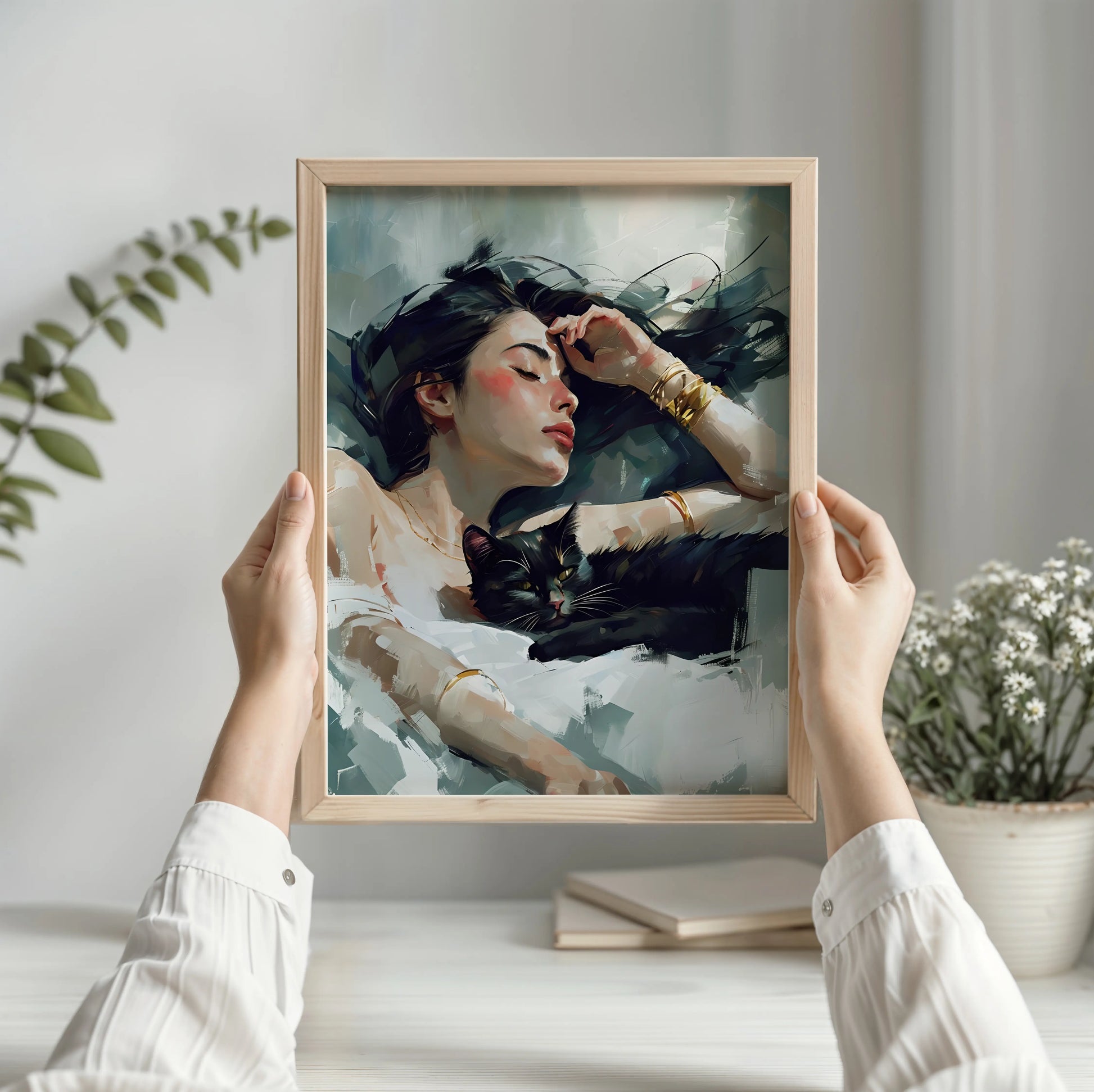 Woman & Black Cat Print | Cat wall art by Nine Lives Tribe