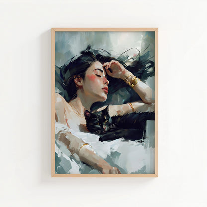 Woman & Black Cat Print | Cat wall art by Nine Lives Tribe