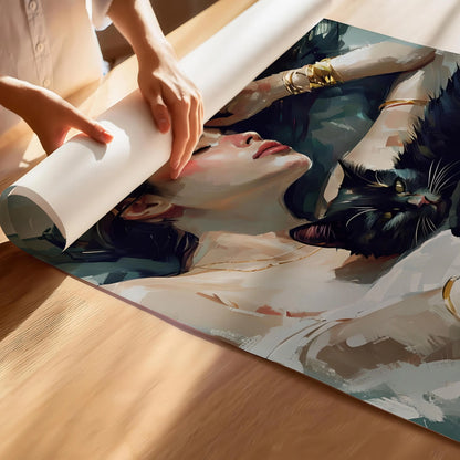 Woman & Black Cat Print | Cat wall art by Nine Lives Tribe