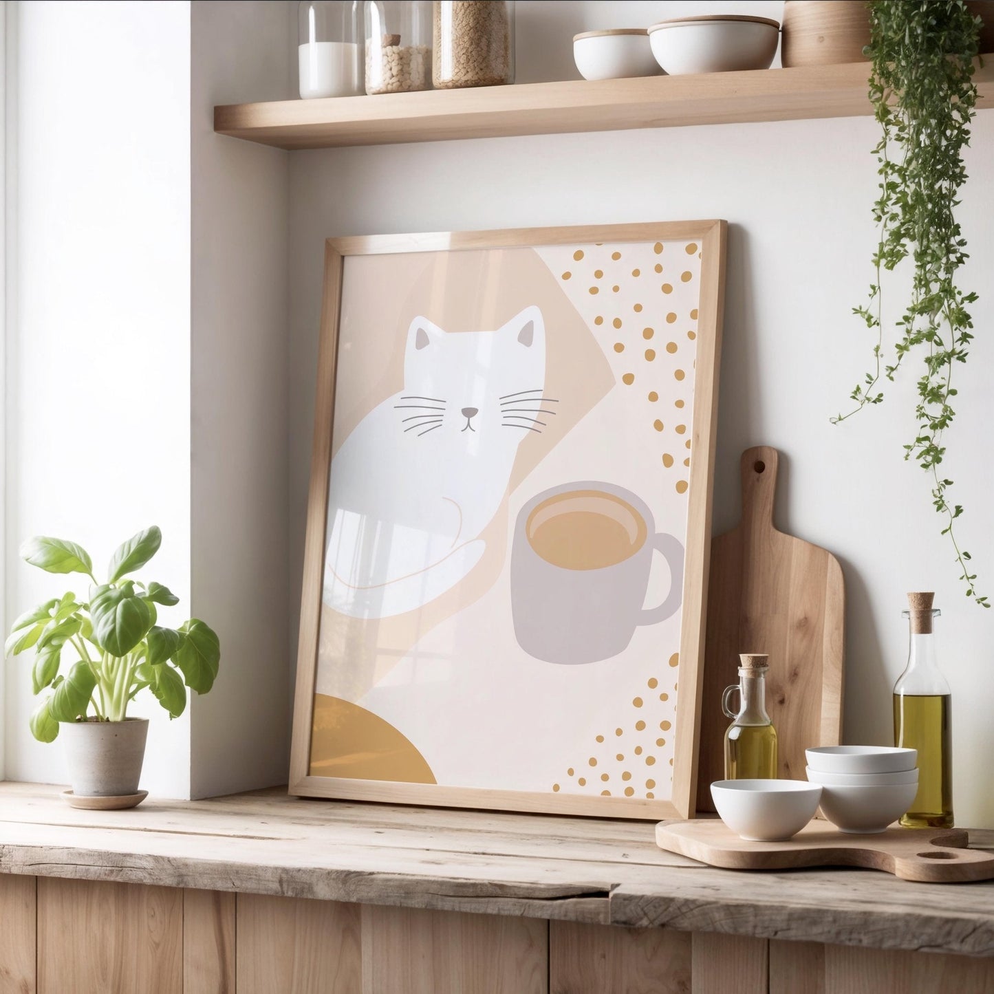 Abstract Cat & Coffee Print | Cat wall art by Nine Lives Tribe
