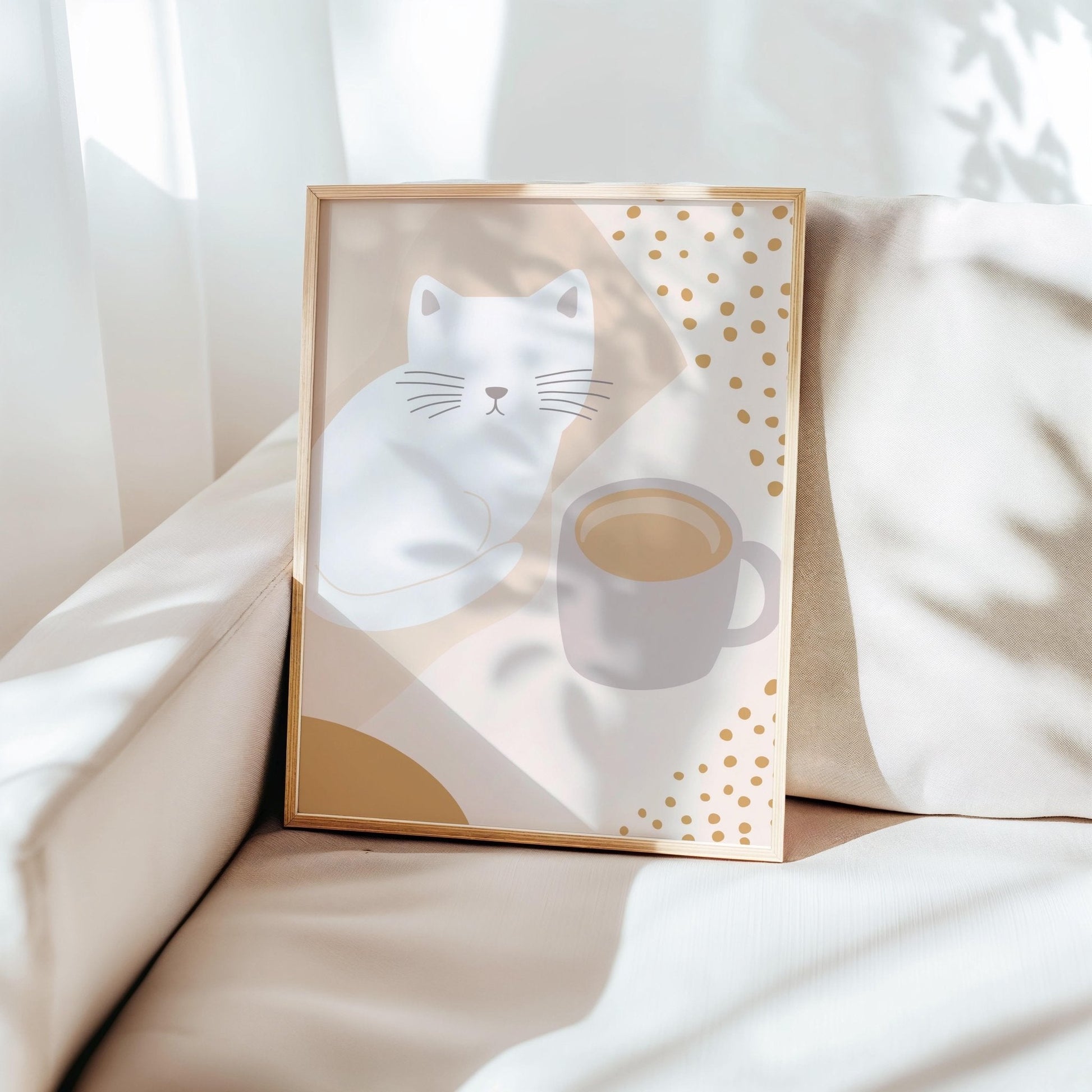 Abstract Cat & Coffee Print | Cat wall art by Nine Lives Tribe